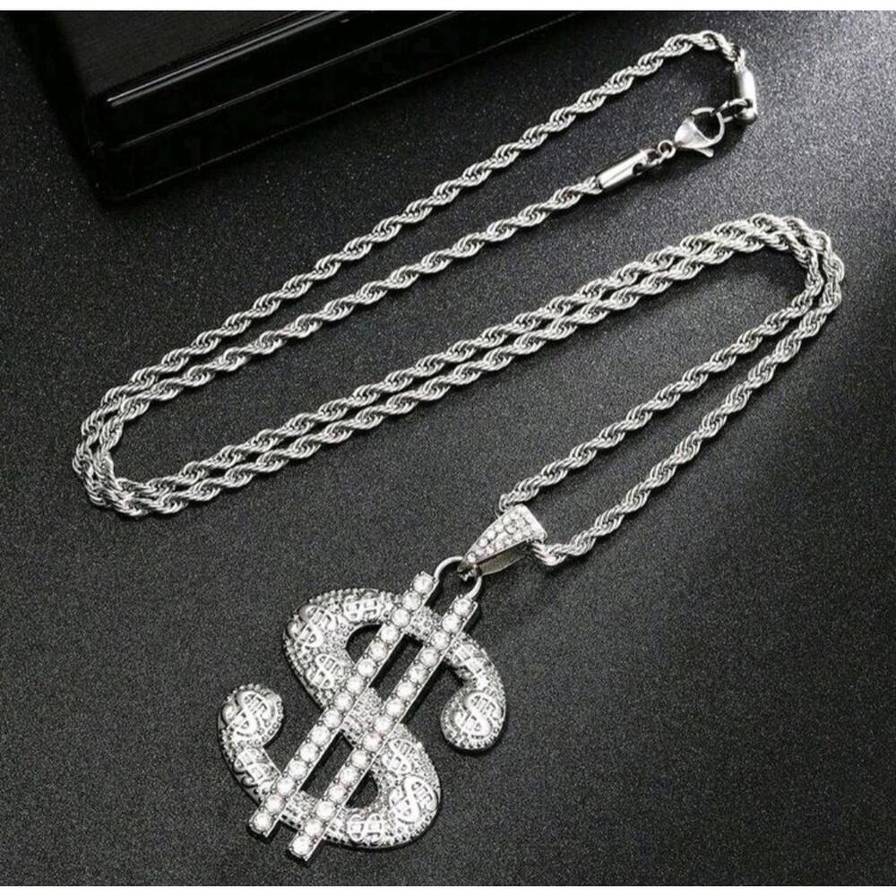 Dollar Sign (Money)-(Chain)-(Silver)-(New)-(Zirconia)-$33.00 - Picture 5 of 7